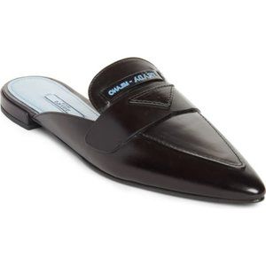 NEW Prada Logo Pointy Toe Loafer Mule 39 Black
